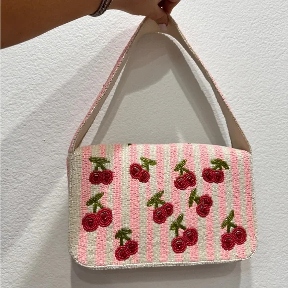 NEW Cherry Print Beaded Handbag - Picture 3 of 16